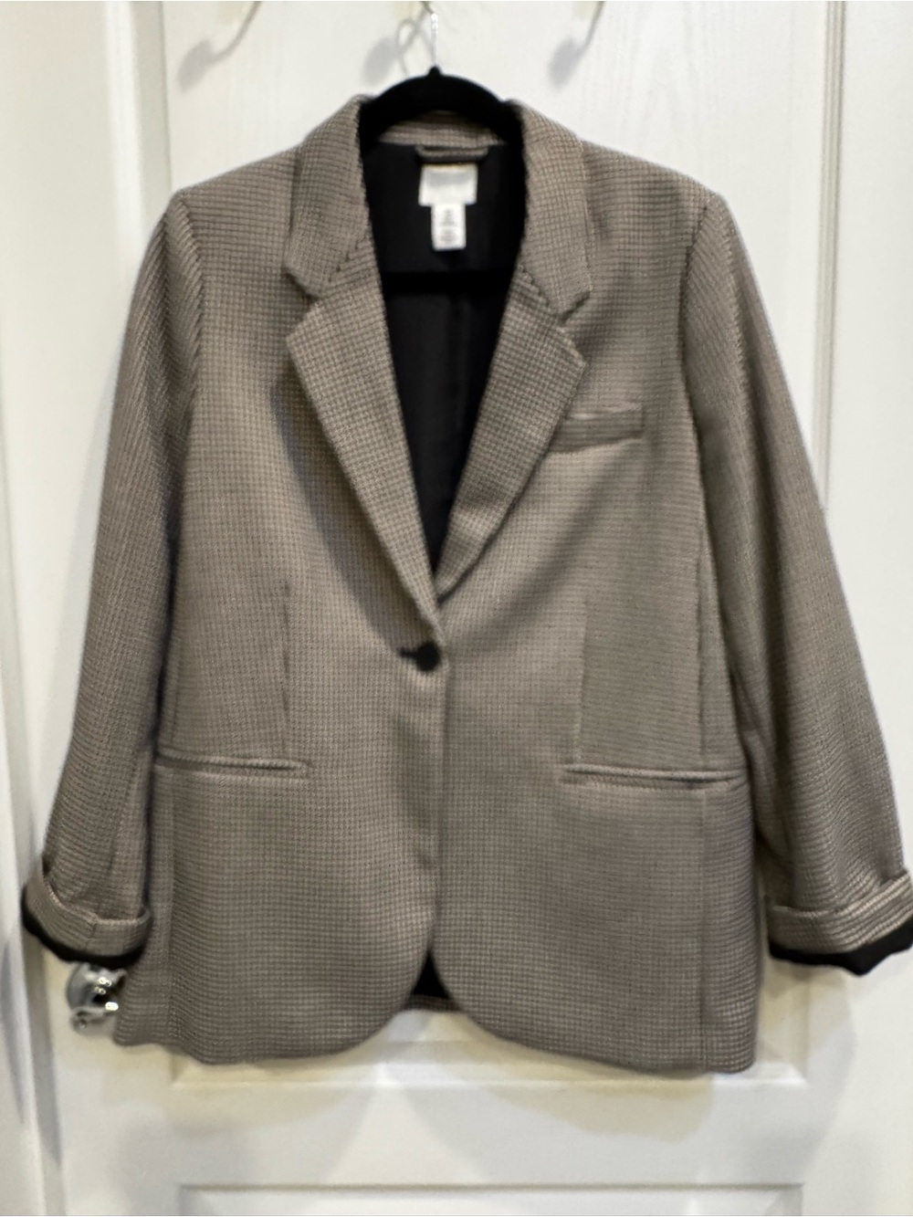 H&M Houndstooth Blazer Black Cream Tailored Jacket Size Small